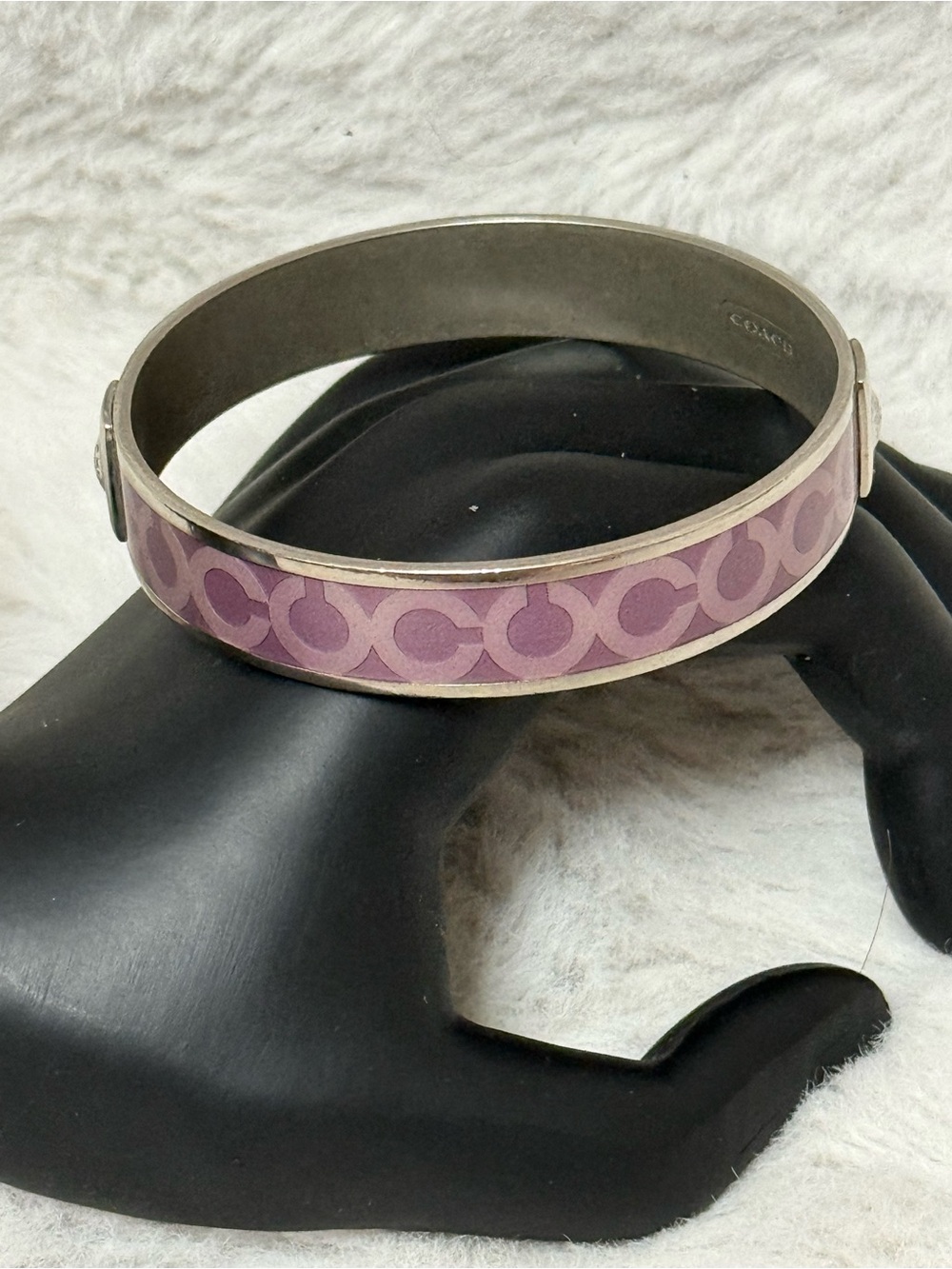 Coach Lavender Signature Hinged Bangle Bracelet with Silver-Tone Trim - Picture 2 of 8